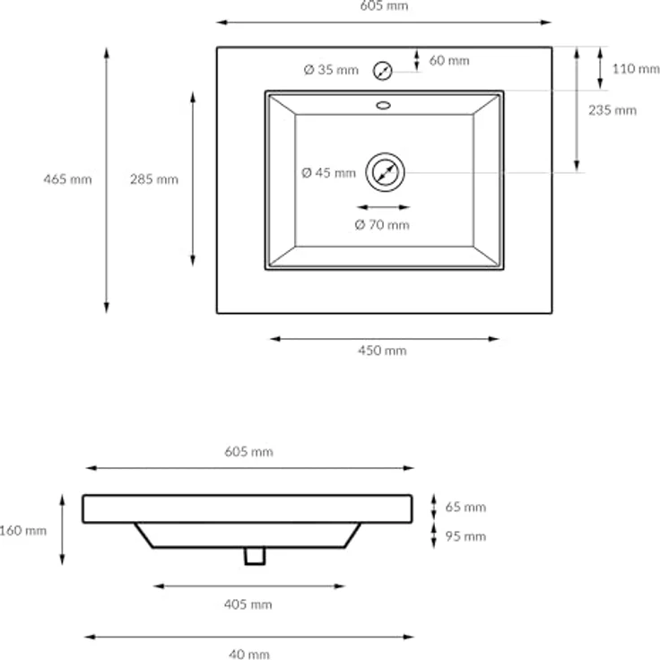 ECD Germany Waschbecken 605 x 465 x 160 mm Keramik Weiß – Bild 8