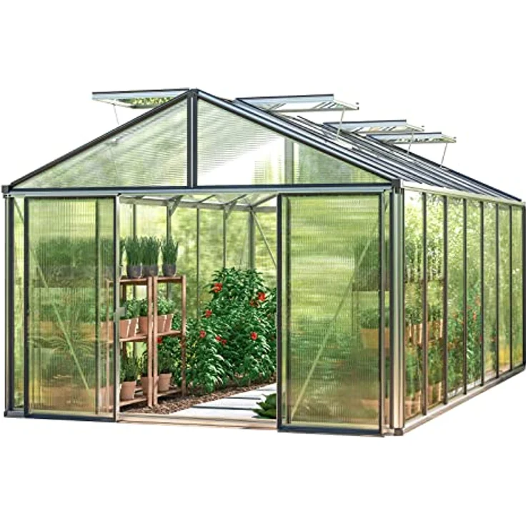 GFP Gewächshaus Asteria 25 Premium 311x534 cm mit integriertem Fundament 16 mm Doppelstegplatten, Farbe Aluminium Natur - Made in Austria – Bild 1