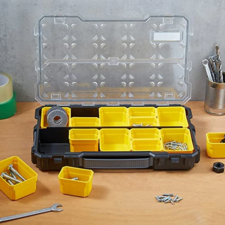 Stanley FatMax Profi-Organizer 2-3 - Zubehörbox (zum Verstauen und Transportieren von Kleinteilen und Zubehör, transparent, kratz-und schlagfest, stapelbar durch Seitenverriegelungssystem) FMST1-75779 – Bild 10