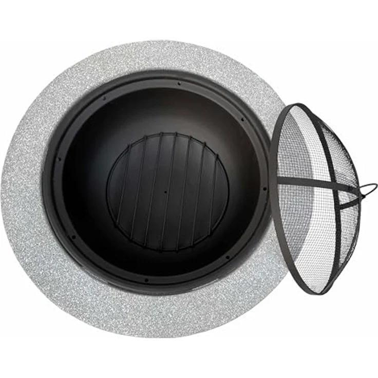 IC Gardenworld Feuerschale 2-in-1 aus Kunststein in Granitoptik | ca. Ø 60 cm | inkl. Grillrost, Schürhaken & Funkenschutz | als Grill & Feuerkorb für den Garten nutzbar | Moderne Feuerstelle zum Kochen und Chillen – Bild 4