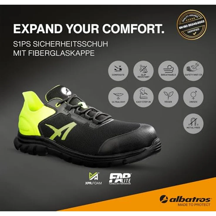 ISM GmbH OCTANE YELLOW LOW Sicherheitsschuh, schwarz/lime, S1PS SR, EN ISO 20345:2022, leicht, rutschfest, mit Fiberglasskappe und FAP® LITE Durchtrittschutz – Bild 3