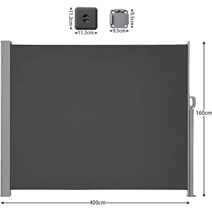 LARMNEE Seitenmarkise EGY164TBP02, ausziehbar 160 x 400 cm, rostbeständig, Blickdicht, Wind- und Sonnenschutz, Dunkelgrau für Balkon, Terrasse, Garten – Bild 2