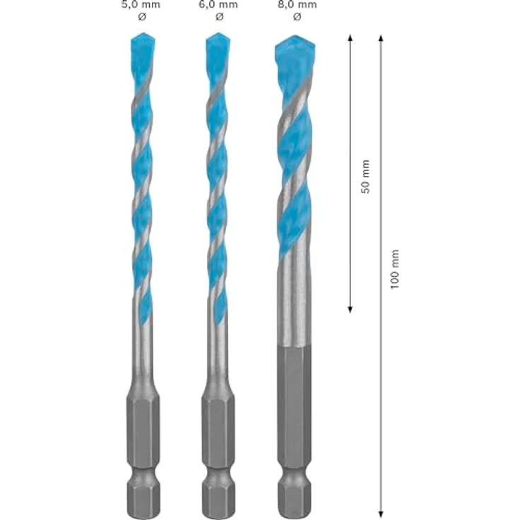 BOSCH EXPERT HEX-9 Multi Construction Bohrer-Set, 3-tlg. D= 5/6/8 mm, präzise Zentrierspitze für verschiedene Materialien – Bild 3