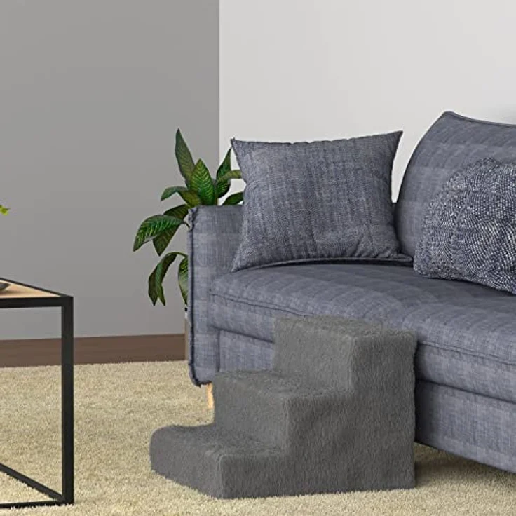 Juskys Haustiertreppe Hundetreppe 36 cm - Treppe 3 Stufen Plüsch-Bezug waschbar - Katzentreppe Hunderampe für Bett, Sofa, Couch und Auto - Bezug Grau – Bild 2