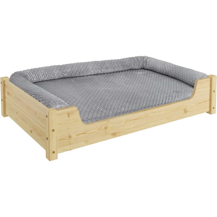 ERST-HOLZ Tierbett Hundebett für große Hunde 100x60 Kiefer Tierbett, rustikales Hundesofa, wohngesunder Wasserlack, grau