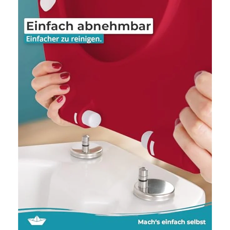 Calmwaters WC Sitz Premium Rot, Absenkautomatik, antibakteriell, abnehmbar, Duroplast, 250 kg Tragkraft, universale Standard-Form – Bild 4