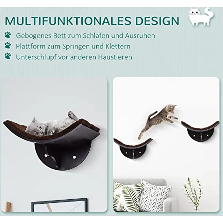 Pawhut Katzenliege Katzen Wandliege Katzenbett Katzenregal Wandmontage Plüschauflage MDF Braun 41 x 28 x 21 cm – Bild 5