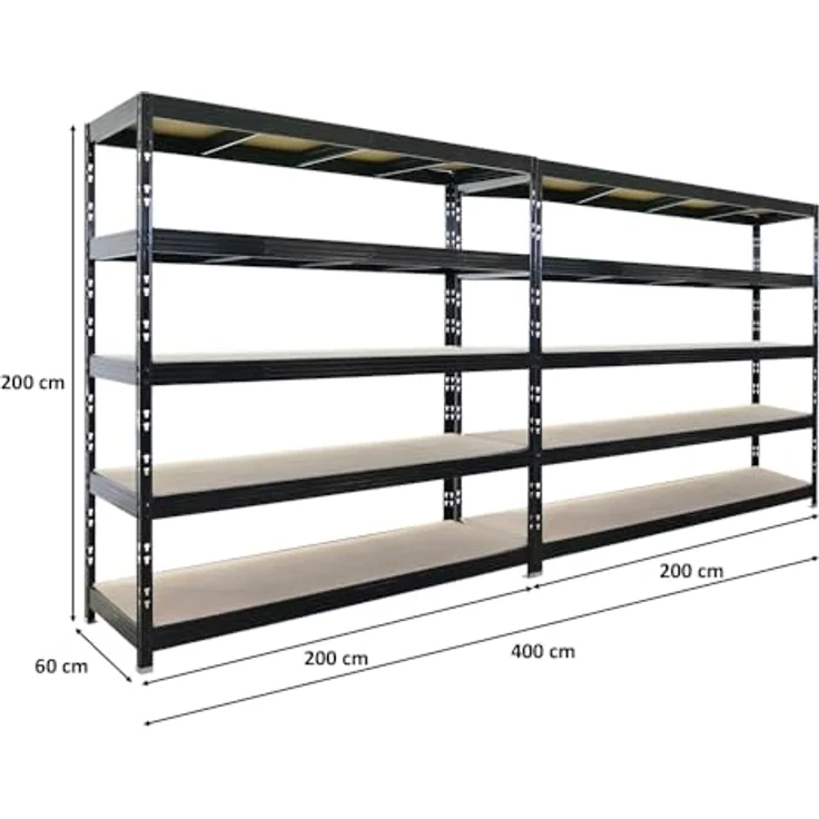 Proregal Schwerlastregal Mega Deal Profi RHINO, 200 x 200 x 60 cm, Traglast 500 kg pro Boden, 5 Böden, Schwarz – Bild 2