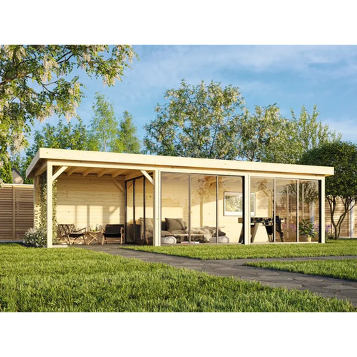 Palmako Pavillon Lenna Slide Plus 24,9 m², Gartenhaus mit Isolierglas-Schiebetüren, tauchimprägniert, braun