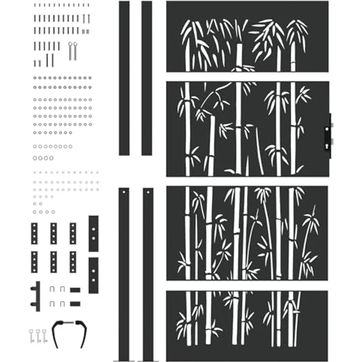 vidaXL Gartentor Schwarz, 105 x 175 cm, pulverbeschichteter Stahl mit stabilem Riegelverschluss und modernem Laserschneider-Design – Bild 8