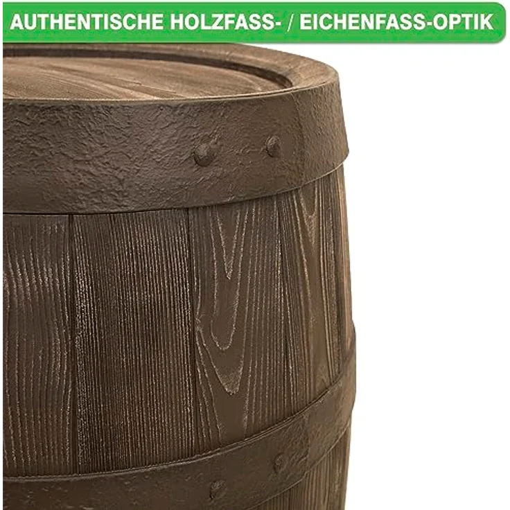 YourCasa Regentonne 250 Liter [Timber] mit Metallgewinde und Deckel - Regenfass Frostsicher, Kunststoff in Holzoptik - Holzoptik Regenwassertonne - 250L Garten Wassertank – Bild 4
