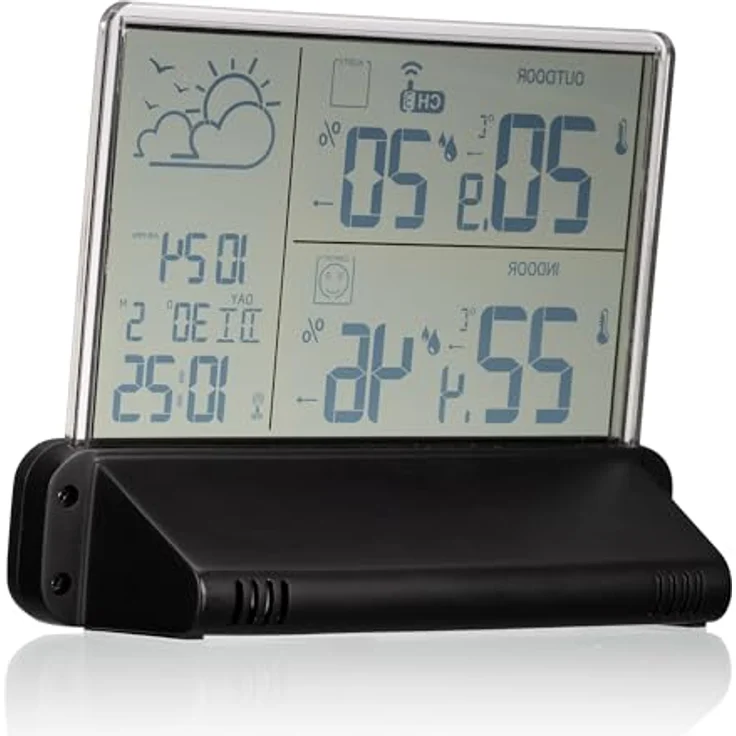 Bresser Funk-Wetterstation Translucidus NV, Wetterstation mit Außensensor, DCF-Funkuhr und Raumklima-Indikator, transparent – Bild 7