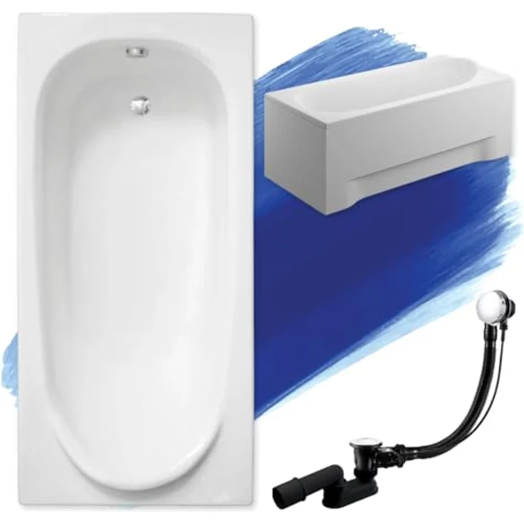 Polimat BADLAND Badewanne Original Rechteck MEDIUM 190x80 cm, Weiß Acryl, Komplettset mit Acrylschürze, Füßen und Chrom Automatik Ablaufgarnitur, Made in EU 4in1 – Bild 1