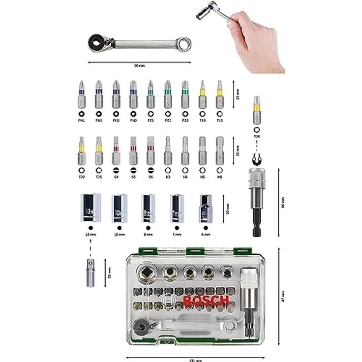 Bosch 27tlg. Schrauberbit und Ratschen-Set, für Bohrschrauber und Schraubendreher, mit farbcodierten Bits und handlicher Aufbewahrungsbox – Bild 3