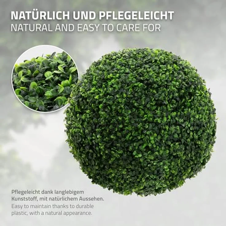 ML-Design 2er Set Künstliche Buchsbaumkugel groß Ø45 cm, UV-beständige Kunstpflanze, Pflegeleichte Deko für Wohnzimmer, Büro & Garten – Bild 3