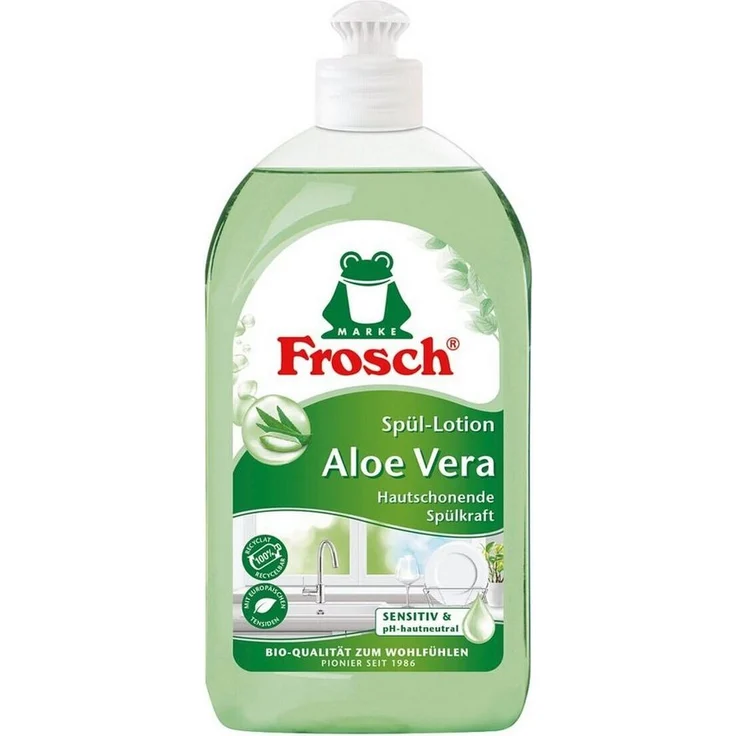 FROSCH Aloe Vera Geschirrspülmittel 500 ml, pH-hautneutral, sensitiv, hautschonend, mit Push-Pull-Dosieröffnung, ohne Mikroplastik