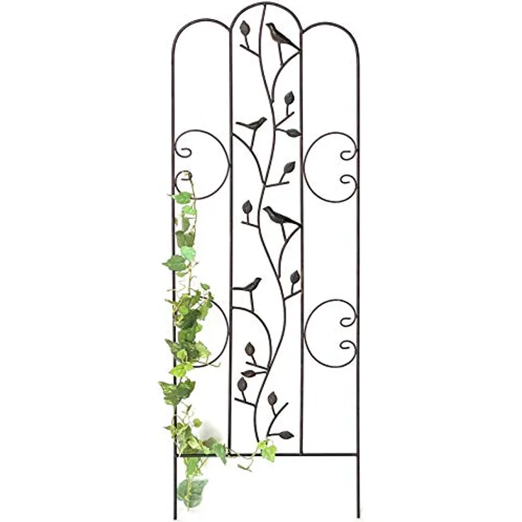 DanDiBo Rankhilfe Metall mit Vögel Blumengitter 110 cm Freistehend Rankgitter 1858 Steckzaun Kletterhilfe Zaun