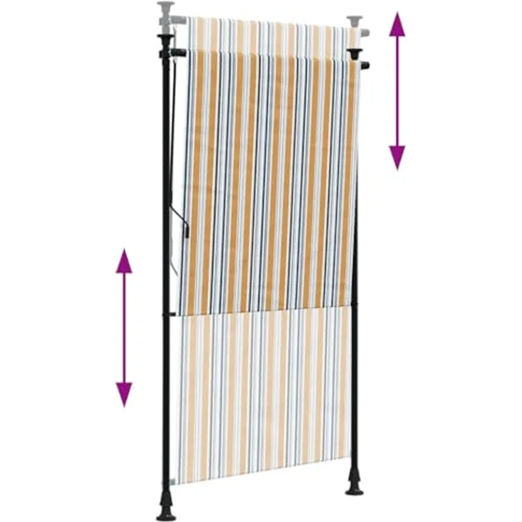 vidaXL Markise Außenrollo Gelb und Weiß 120x270 cm Stoff und Stahl, UV-beständig, Einziehbar, Höhenverstellbar – Bild 7