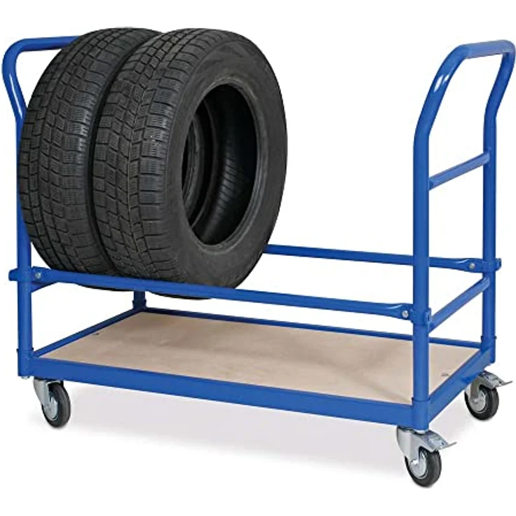 BRB-Lagertechnik Reifenwagen, blau RAL 5010, Tragkraft 250 kg, LxBxH 1130x527x890 mm, einfache Manövrierbarkeit – Bild 2