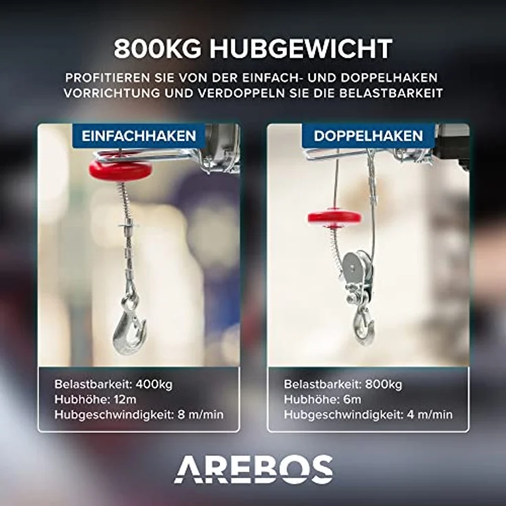 Arebos - Elektrische Seilwinde 800kg – Bild 5