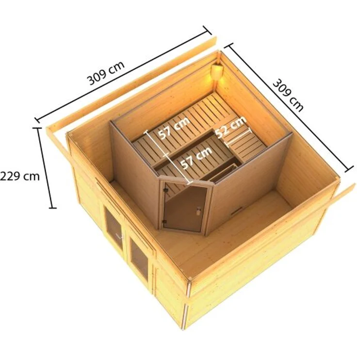 Karibu Saunahaus Mainburg 1 Set B naturbelassen mit Ofen 9 kW externe Steuerung – Bild 2