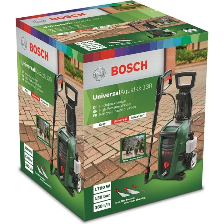 Bosch DIY UniversalAquatak 130 Hochdruckreiniger 3-in-1-Düse, Schaumdüse, transparenter Wasserfilter, Hochdruckpistole, 6 m Schlauch, 5 m Kabel, 1700 Watt, Druck: 130 bar, max. Fördermenge: 380 l-h – Bild 3