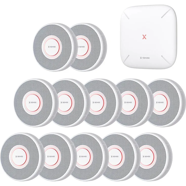 X-SENSE XS0B-MR121 Rauchmelder-Set mit SBS50 Basisstation & 12x XS0B-MR Rauchmelder, Sprachalarm mit Standortangabe, App-Benachrichtigungen, fotoelektrischer Sensor