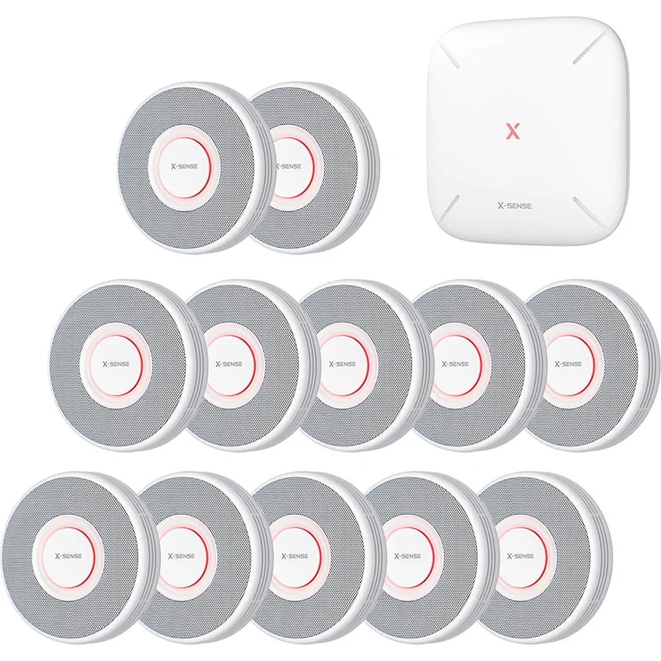 X-SENSE XS0B-MR121 Rauchmelder-Set mit SBS50 Basisstation & 12x XS0B-MR Rauchmelder, Sprachalarm mit Standortangabe, App-Benachrichtigungen, fotoelektrischer Sensor