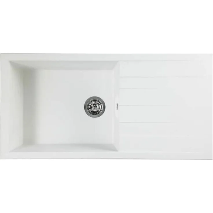 STRADOUR Einbeckenspüle CUBE, Einbauspüle aus SMC-Material mit Abtropffläche und ungebohrter Oberfläche, White Uni