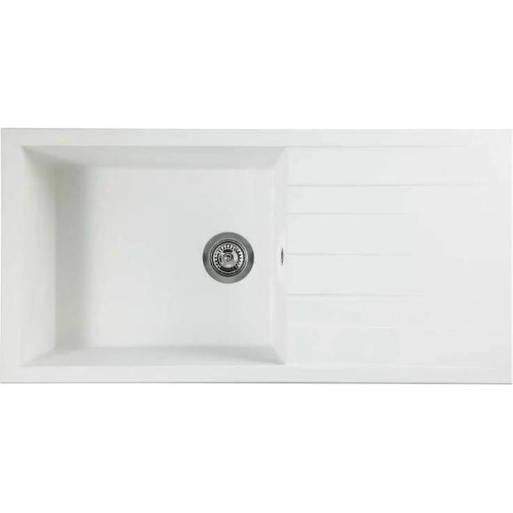 STRADOUR Einbeckenspüle CUBE, Einbauspüle aus SMC-Material mit Abtropffläche und ungebohrter Oberfläche, White Uni