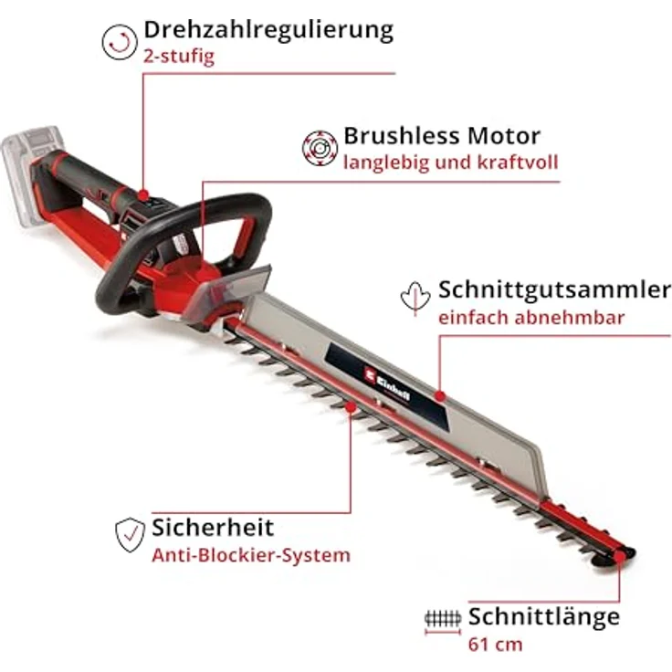 Einhell Akku Heckenschere Einhell Power-X-Change GP-CH 18/61 Li BL-Solo, bürstenloser Motor, Anti-Blockier-System, 61 cm Schnittlänge, 26 mm Zahnabstand, 2 Geschwindigkeitsstufen, ohne Akku und Ladegerät – Bild 4