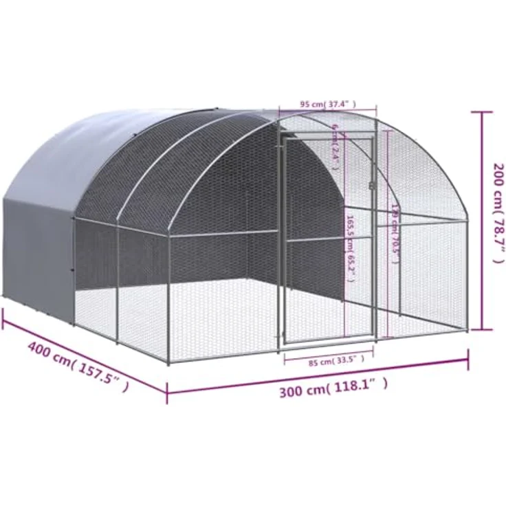 vidaXL Hühnerstall, Outdoor-Hühnerstall aus verzinktem Stahl, 3x4x2 m mit wasserfestem Dach, silber/silbergrau – Bild 9