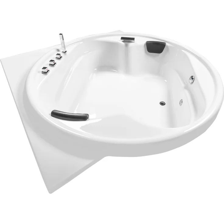 Basera® Podest-Badewanne XXL Gomera, Eckbadewanne für 2 Personen, 186 x 186 cm, Hochglanz Weiß mit LED-Farblichtambiente und gepolsterten Kopfstützen