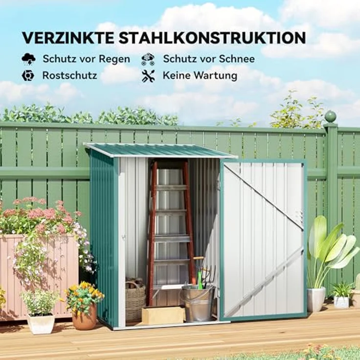Outsunny Metall Gerätehaus, Geräteschuppen 0,92 m² mit Pultdach und abschließbarer Tür, grün, für Garten und Außenbereich – Bild 3