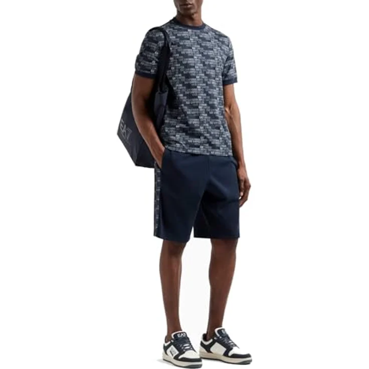 Emporio Armani Herren T-Shirt mit Rundhalsausschnitt und Allover-Monogramm, Blau, Größe M – Bild 4