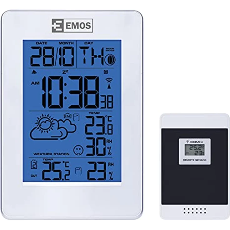 Emos E3003, Wetterstation mit DCF-Funkuhr, LED-Display, weiss, erweiterbar mit bis zu 3 Sensoren, Temperatur- und Feuchtigkeitswarnungen – Bild 2