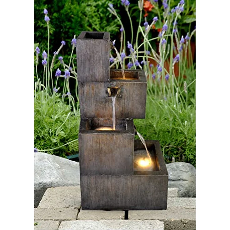 Gartenbrunnen Kubus Terrassenbrunnen mit Beleuchtung – Bild 1