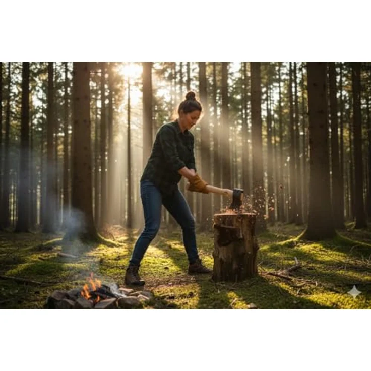 STUBAI Campingbeil „Zuckerhütl“, handgeschmiedet aus Kohlenstoffstahl, 1.650 g, 650 mm, geölter Hickorystiel, inklusive Lederscheide für Bushcraft und Outdoor-Einsätze – Bild 5