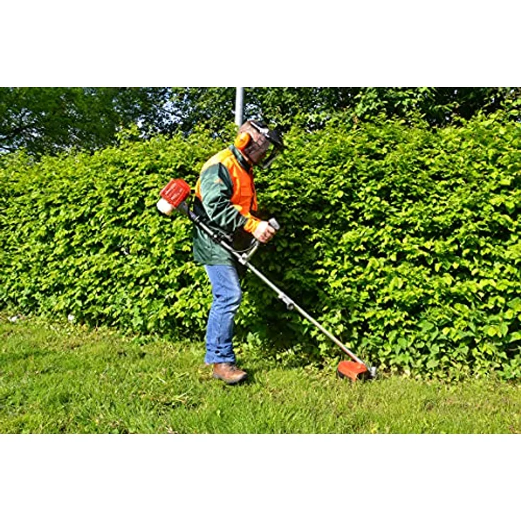 Hecht 142 BTS, Rasentrimmer mit 1,7 PS Benzinmotor, 43 cm Arbeitsbreite, Metallmesser und Fadenmähkopf, leichtes Design – Bild 1
