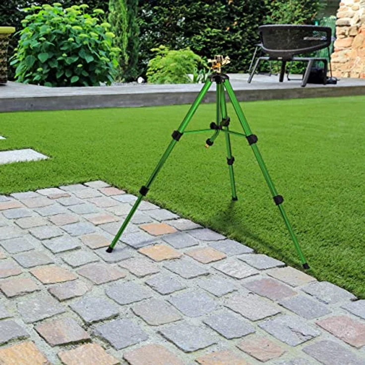Relaxdays Sprinkler mit Teleskop-Stativ, Sprühradius bis 9 m, Sektorenregner Metall, 360°, Impulsregner, grün/schwarz – Bild 5