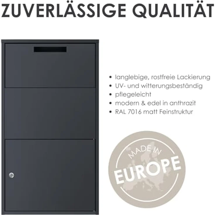 MOCAVI Paketbox 56 - Großzügiger Paketkasten anthrazit | Sichere Paketannahme mit Schloss | Wetterfeste Paketstation RAL 7016 – Bild 2