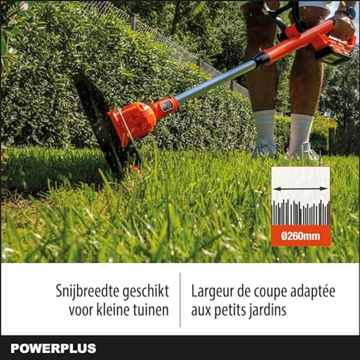 Powerplus Dual Power Garden Rasentrimmer POWDPG75421, kabellos, 20 V Akku, 9000 U/min, einklappbarer Holm, 260 mm Schnittbreite, inkl. Trimmfaden – Bild 2