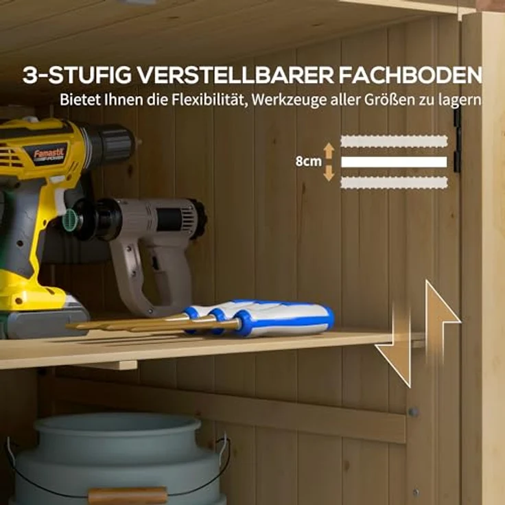 Outsunny Gartenschrank, Wetterfester Geräteschuppen aus Holz, Doppeltür, Naturfarben, 77,5 x 88 x 90 cm – Bild 3