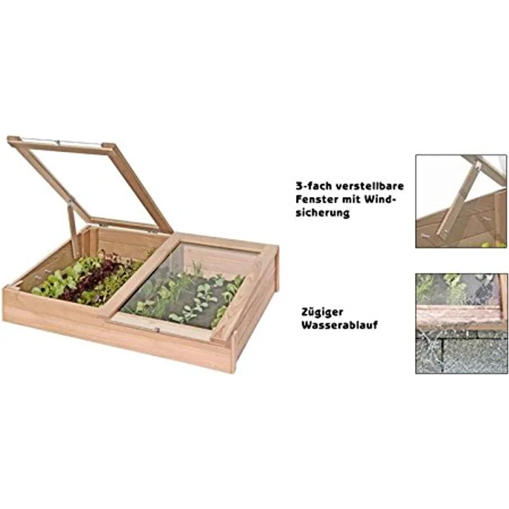 Gartenpirat Frühbeetkasten aus Lärchenholz, 119 x 80 x 30 cm, mit aufklappbaren Fenstern – Bild 2