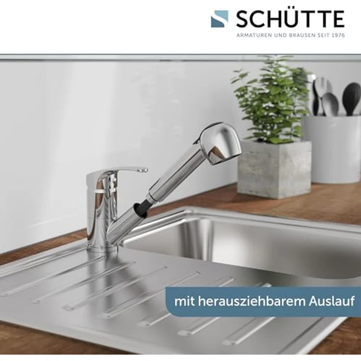 SCHÜTTE DIZIANI Niederdruck Spültischarmatur mit herausziehbarer Geschirrbrause, Einhebelmischer, 90° schwenkbar, Chrom – Bild 4