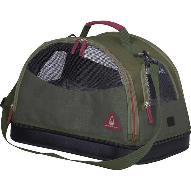 DUVO+ Tiertransporttasche Paris Casual 3in1, grün, für Katzen bis 6 kg, wasserdicht, mit abnehmbarem, waschbarem Kissen und Sicherheitsgurtbefestigung
