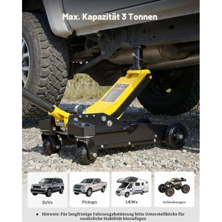 VEVOR Hydraulischer Rangierwagenheber STD01-030A, 3 t Tragkraft, Aluminium & Stahl, Doppelkolben-Schnellhubpumpe, 15–59 cm Hubbereich für SUVs – Bild 5