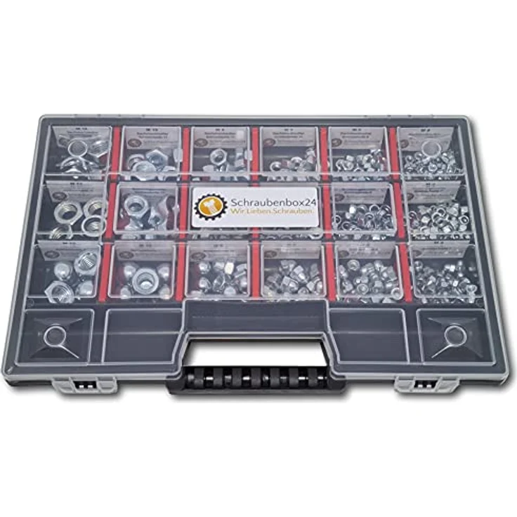Muttern Sortiment M4-M5-M6-M8-M10-M12 554 tlg. Schraubenbox - Preisvergleich – Bild 4