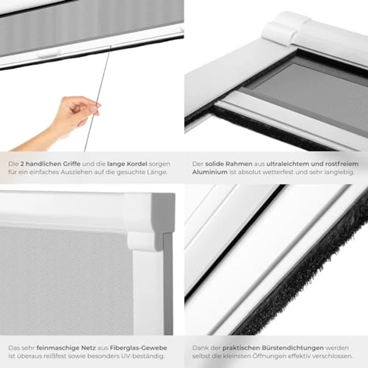 tectake Insektenschutz-Fensterrahmen Insektenschutzrollo, Aluminium, 130x160 cm, weißer Rahmen, schwarzes Moskitonetz – Bild 5