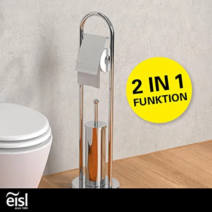 EISL Stand WC Garnitur BA0001 Chrom, Bad Zubehör mit Toilettenpapierhalter und WC-Bürstenhalter für das Badezimmer, Moderne Badezimmer Deko, Rollenhalter, 800mm – Bild 2